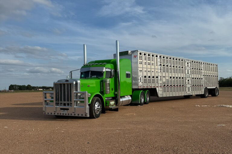 Front View of Green Semi Pulling a Trailer